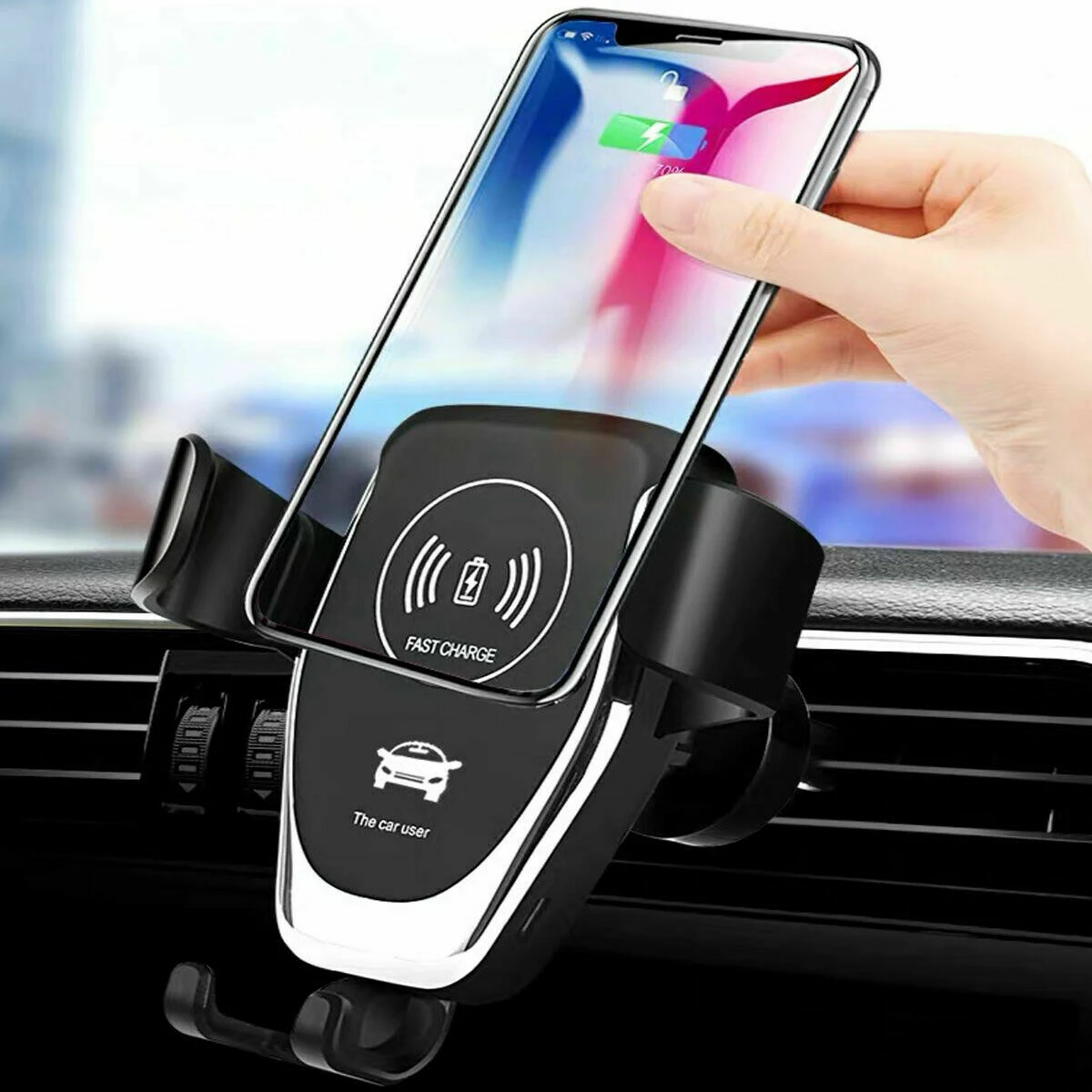 18W Qi wireless car charger - black